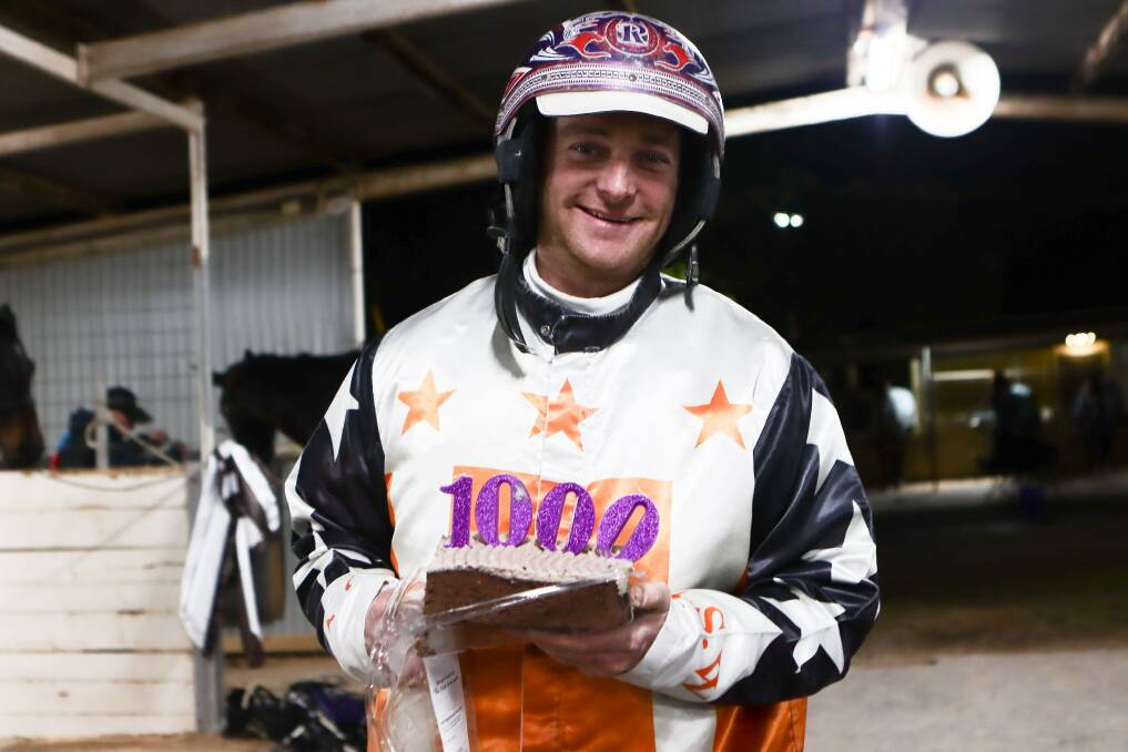 MILESTONE MAN: Mat Rue drove the 1,000th winner of his career on Friday night when saluting with Art Legend at Parkes. Photo: COFFEE PHOTOGRAPHY AND FRAMING