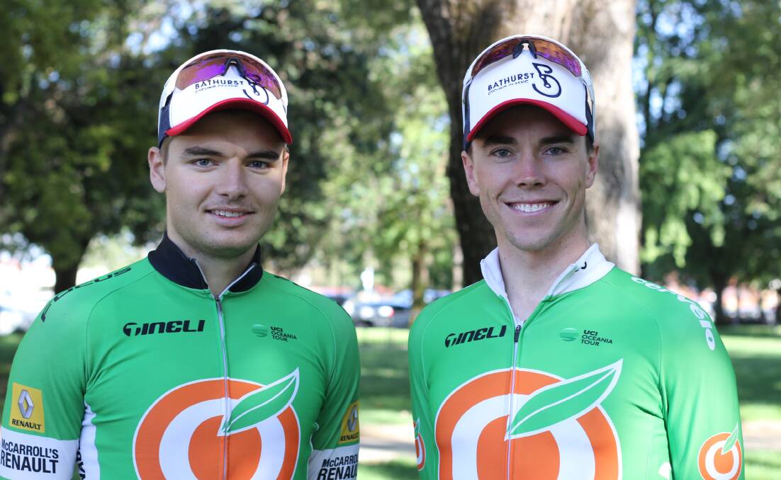 GOOD START: Bathurst-based cyclists Tom Bolton (left) and Will Hodges clocked the same time as Richie Porte on the first stage of the Santos Festival of Cycling.
