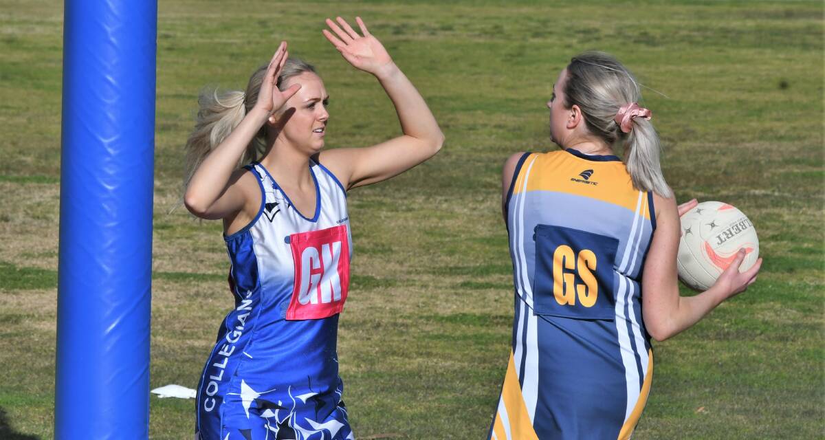 CONSTANT: Star Collegians defender Sam Thompson, pictured in action against Bulldogs, has been a member of all three premiership sides. Photo: CHRIS SEABROOK 073121cnetball3
