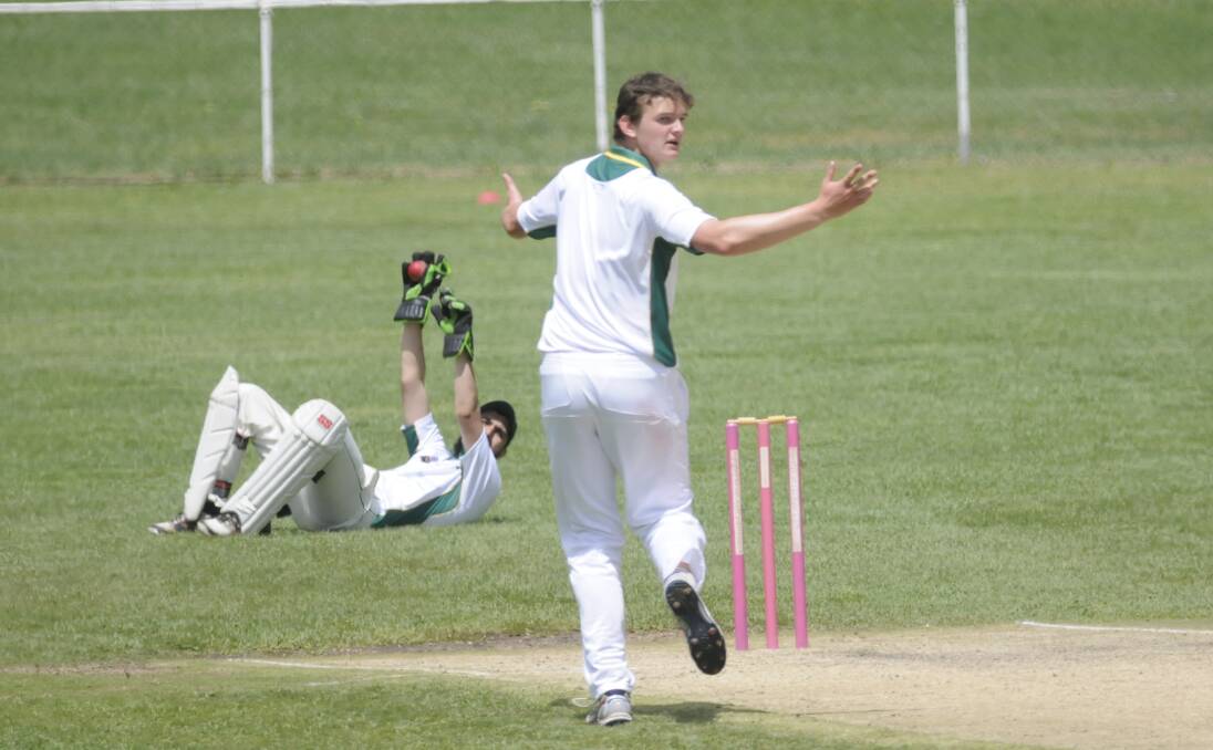 HOWZAT?: Bathurst bowler Ben Parsons and wicket-keeper Imran Qureshi appeal for a caught behind decision. Photo: CHRIS SEABROOK