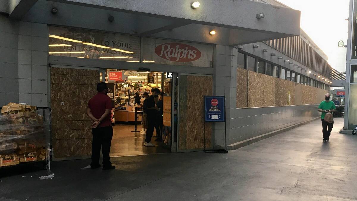 Supermarkets in Los Angeles barricaded in fear of civil unrest after polling. Picture: Matt Coleman
