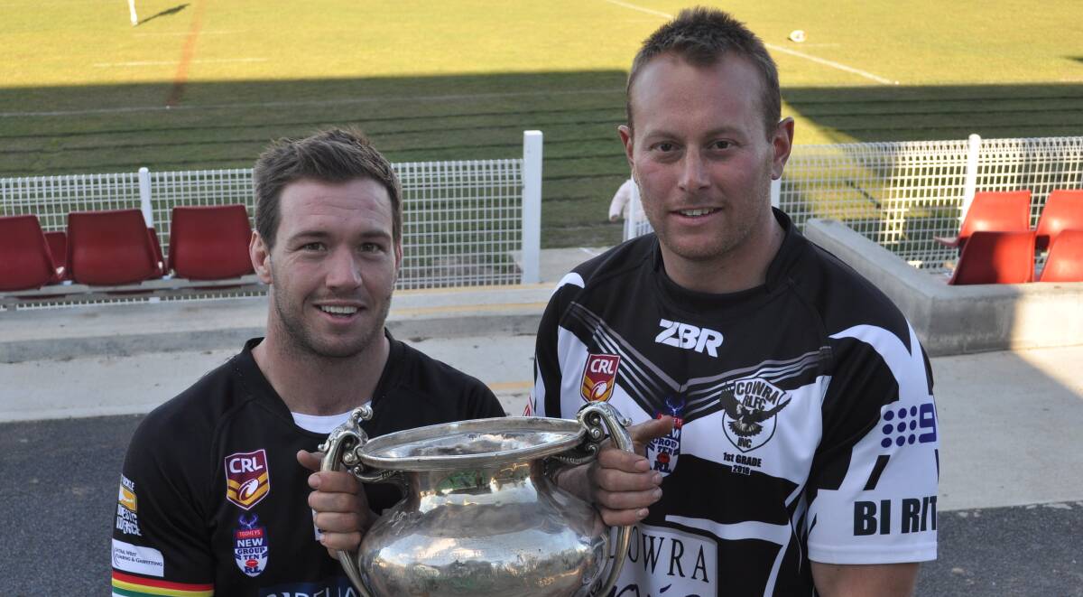 RETIRED: Josh Rainbow (right) pictured with Panthers skipper Doug Hewitt ahead of the 2018 Group 10 grand final, the former has been forced into retirement. Photo: NICK McGRATH