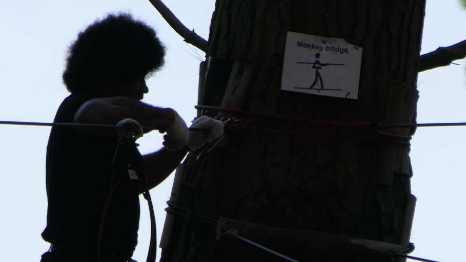 LOOK, OVER HAIR: Is that Questlove, Donna Summer or Mahe Fangupo on the ropes course at New Zealand this week?