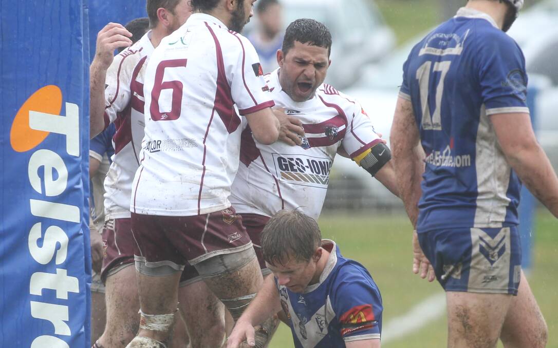 BACK AS A BEAR: Steve Lane celebrates a try in Blayney's last finals campaign in 2015, he's returning to the Bears to direct traffic this season. 
