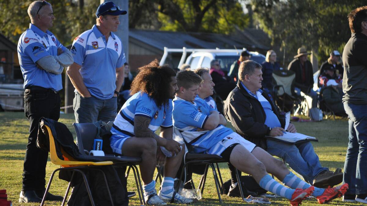 BENCH: There was more staff than fresh players on the Group 10 bench on Saturday at Forbes. Photo: NICK McGRATH
