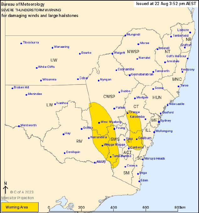 the warning areas highlighted by the Bureau of Meteorology. 