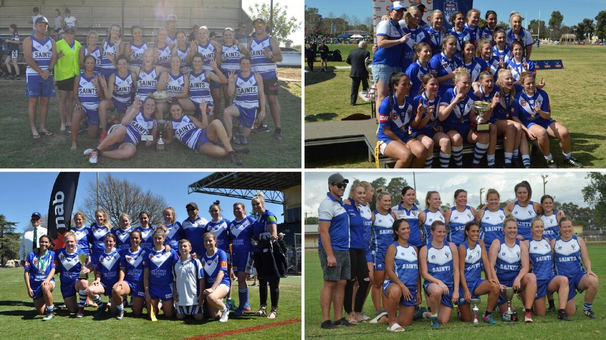 YEAR OF SUCCESS: In the last 12 months, St Pat's hasn't lost a game and have won four titles (clockwise from top left) the 2018 Western Challenge, the Group 10 title, the 2018 Western Premiers crown and the 2019 Western Challenge trophy. 