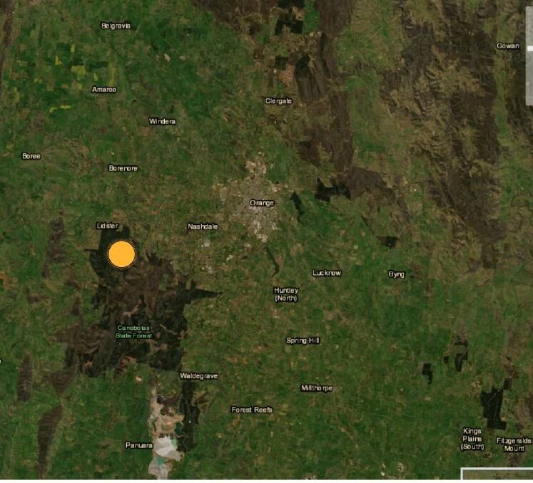 RUMBLE: Map showing the quake epicentre to the north of Mount Canobolas. Photo: GOOGLE EARTH.