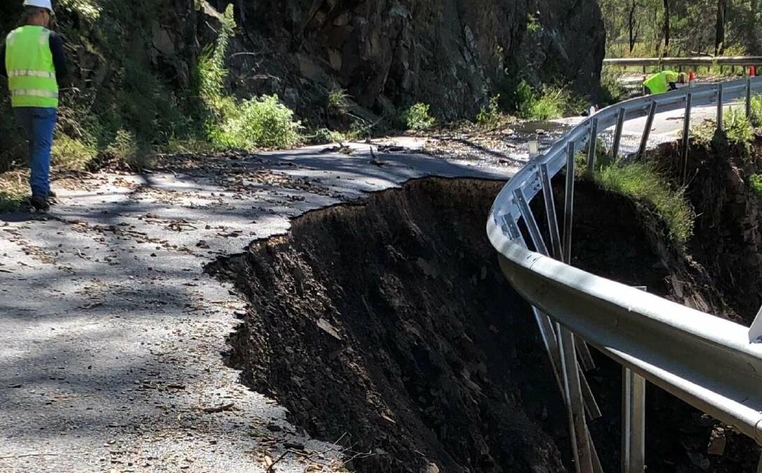 INSTABILITY: The Five Mile access road to Jenolan Caves has sustained considerable damage from the recent rain. Photo: TRANSPORT FOR NSW