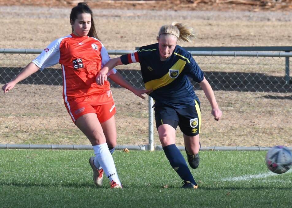 COLD HEARTED: Teegan Courtney scored one of her Mariners' three goals in Sunday's win, her side handled the icy conditions at Jack Brabham better than its APIA Leichhardt rivals. Photo: CARLA FREEDMAN