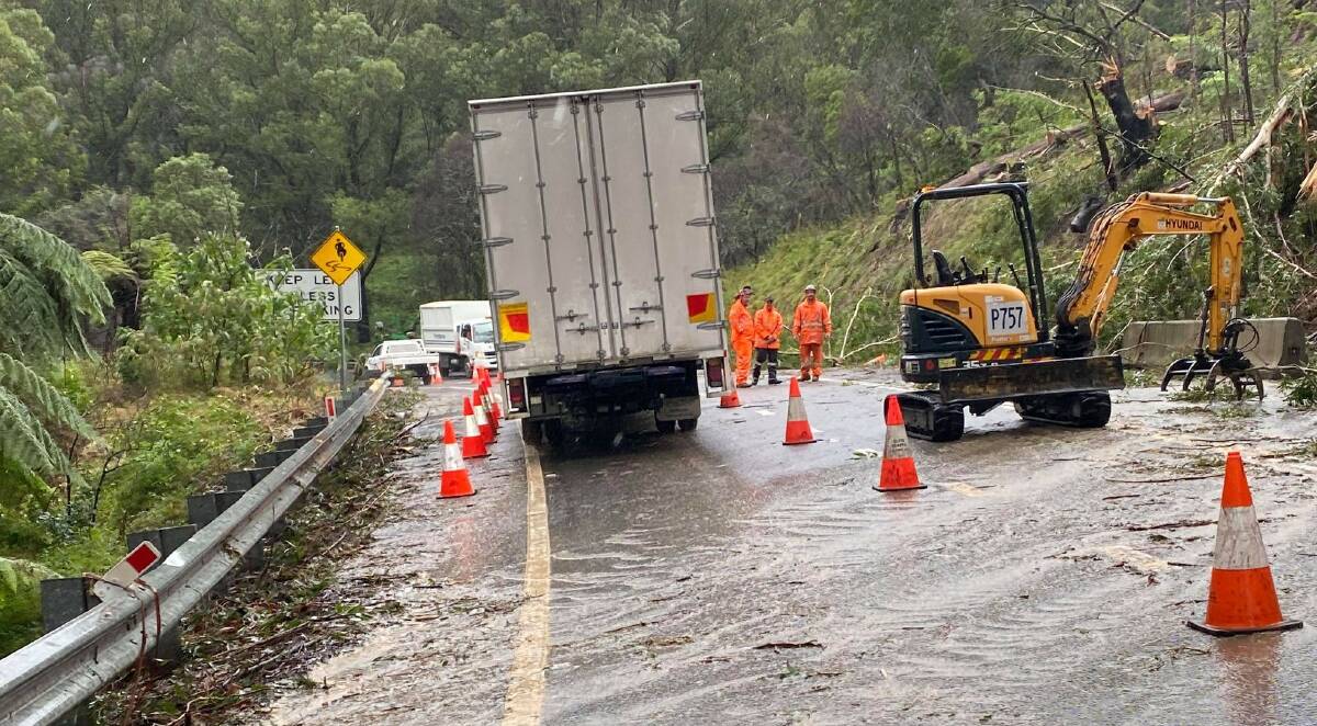 CLEAN-UP: Crews work on the Bells Line of Road late last month. Photo: HAWKESBURY CITY COUNCIL