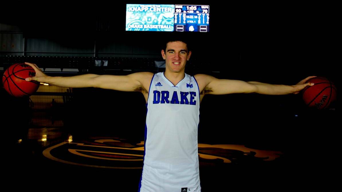 GO BULLDOGS: Matt Gray dons a Drake jersey for the first time. Photo: DRAKE ATHLETICS