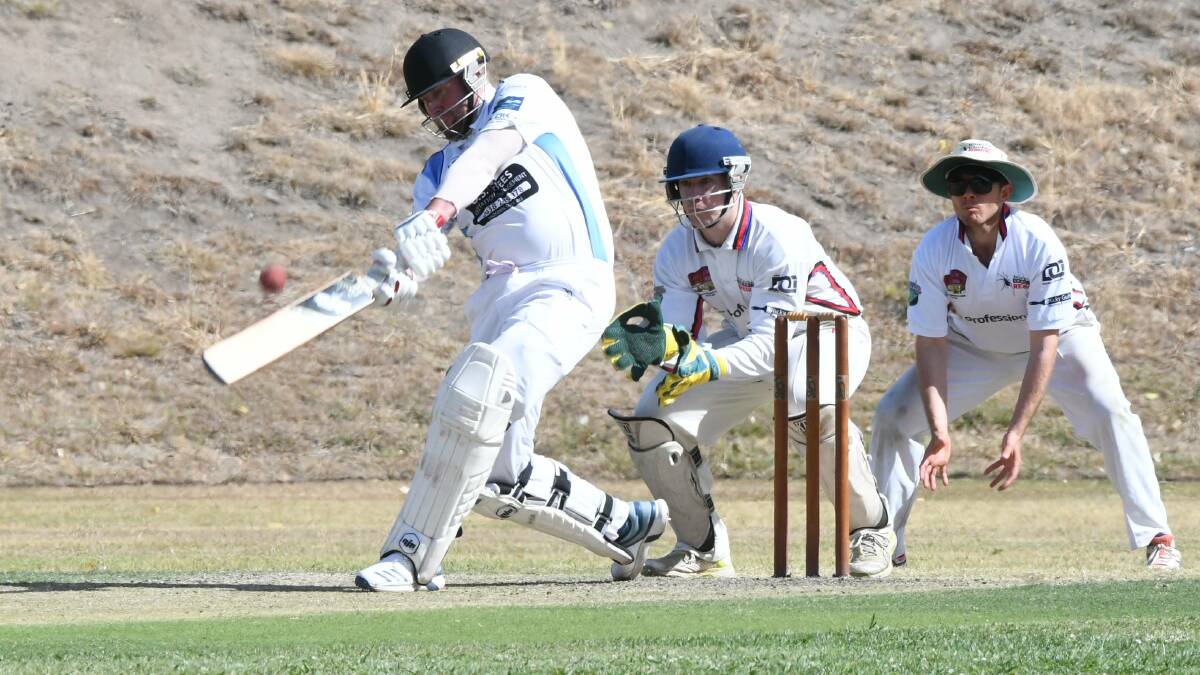 HITTING OUT: Dave Henderson looks to go big at the end of City Colts' innings on Saturday, the winless outfit has finally worked their way into the box seat of a game. Photo: CHRIS SEABROOK