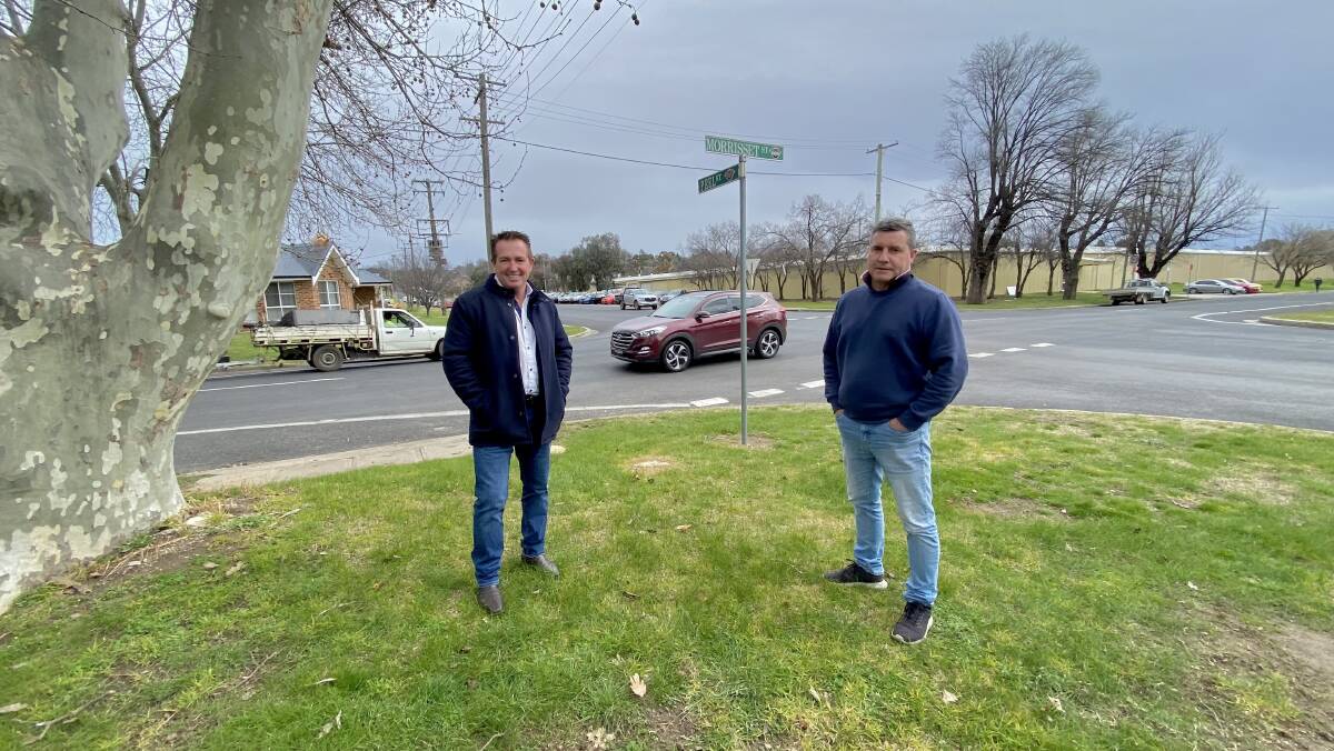 IMPROVEMENT: Member for Bathurst Paul Toole with councillor Warren Aubin at the intersection of Peel and Morrisset streets.