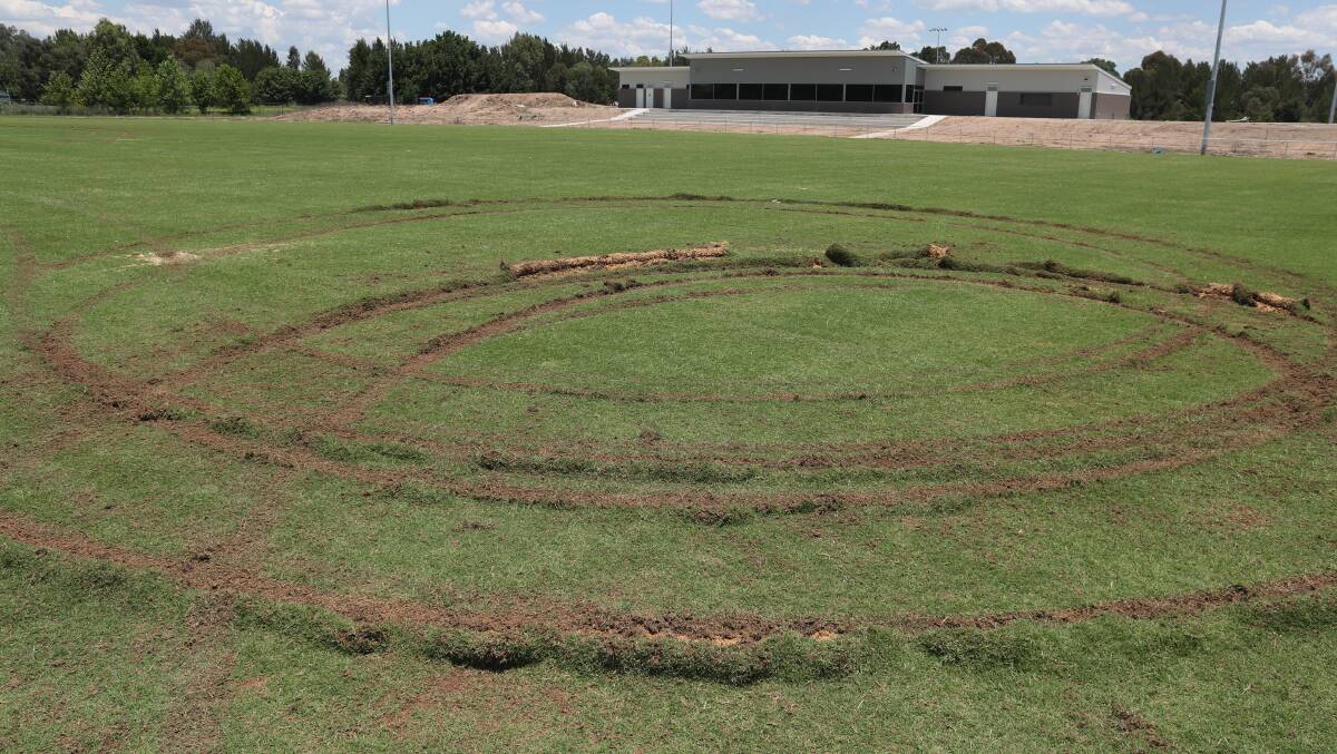 CIRCLE WORK: Shocking damage to the main field at the new St Patrick's Rugby League home ground on Hereford Street. Photo: PHIL BLATCH