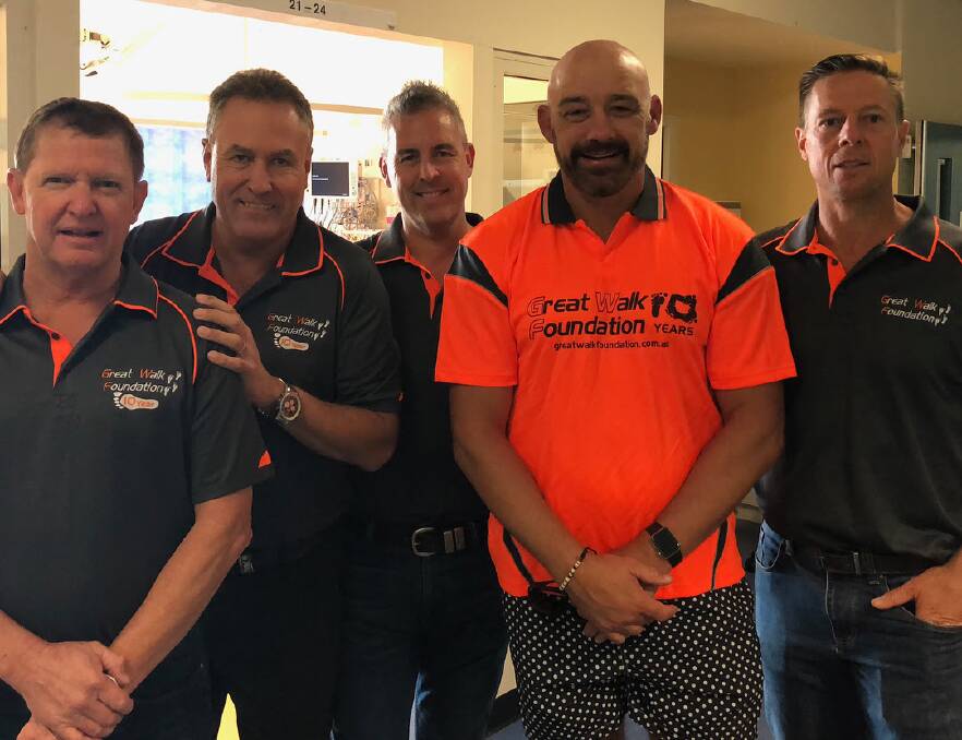 BEST FOOT FORWARD: Charity walkers Rob Wearn, Jonathan Green, Troy Baker, Mark "MG" Geyer and Nelson Young following their 2018 Bathurst to Blaxland odyssey.
