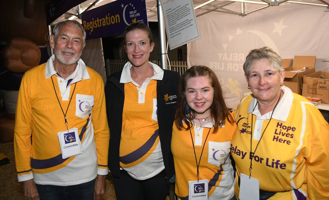 FLASHBACK: Bathurst Relay for Life chairman Dr Donald Alexander with Katherine Bodiczky, Abby Dinger and Karen Nixon at last year's event. 031619crelay2