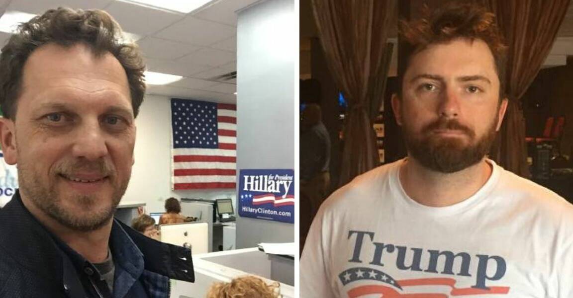 OPPONENTS: Cr Jess Jennings (left) in the USA helping the Hillary Clinton presidential campaign in 2016 and Cr Alex Christian (right) celebrating Donald Trump's victory.