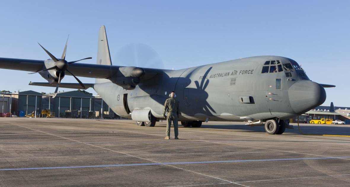 VISIT: The Royal Australian Air Force C-130J Hercules. Photo: DAVID GIBBS 
