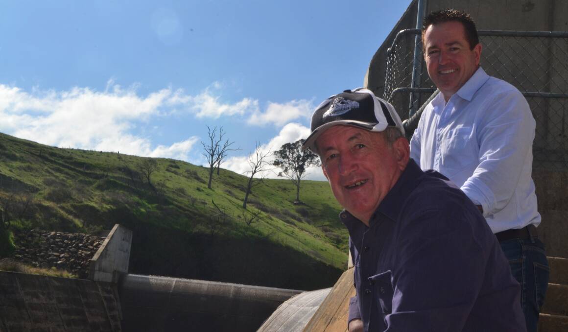 DAM GOOD NEWS: Mayor Bobby Bourke and Bathurst MP Paul Toole at Ben Chifley Dam on Monday morning. Photo: MURRAY NICHOLLS