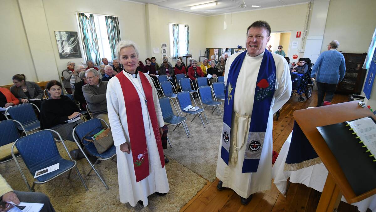 LAST SERVICE: Reverend Claire Wright and NSW/ACT Synod of the Uniting Church moderator Simon Hansford during the final service at the Perthville Uniting Church on Sunday. Photo: CHRIS SEABROOK 052018church