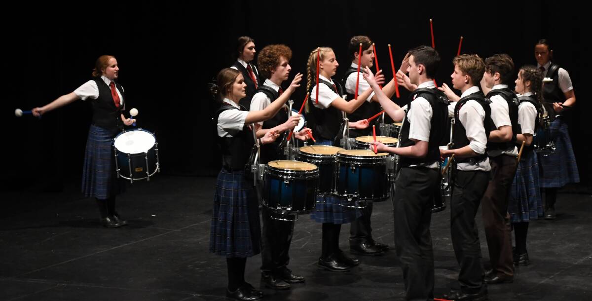 PERFECT BEAT: The Scots School's entry in the Years 7-12 percussion ensemble at the Bathurst Eisteddfod this week. Photo: CHRIS SEABROOK 091018cbands5d 