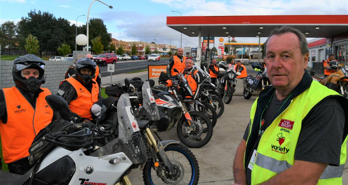 EASY RIDERS: Variety Adventure Ride event manager Vic Sheil (right) with some of the riders in Bathurst on Friday morning.