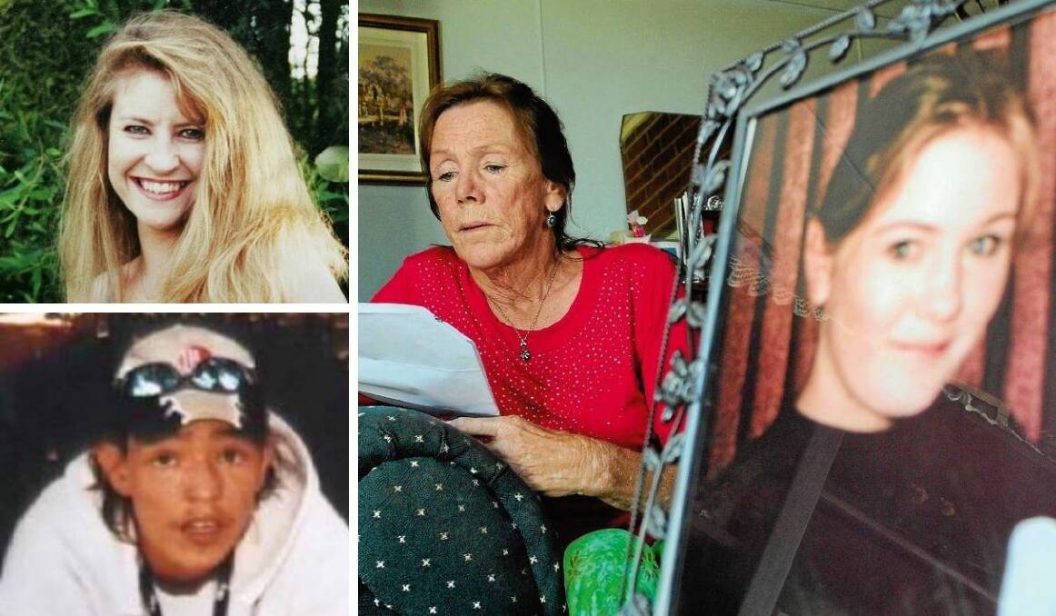MYSTERIES: (Main photo) Ricki small with a portrait of her daughter Jessica, last seen in 1997 and, insets, missing persons Janine Vaughan and Andrew Russell.