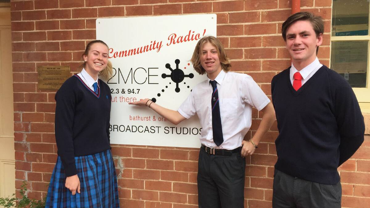 ON THE AIR: Zoe, Charlie and Tom from Scots All Saints College at 2MCE this week.
