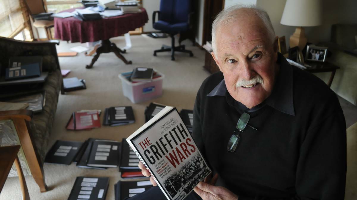 WRITE STUFF: Bathurst author Terry Jones with a copy of The Griffith Wars.