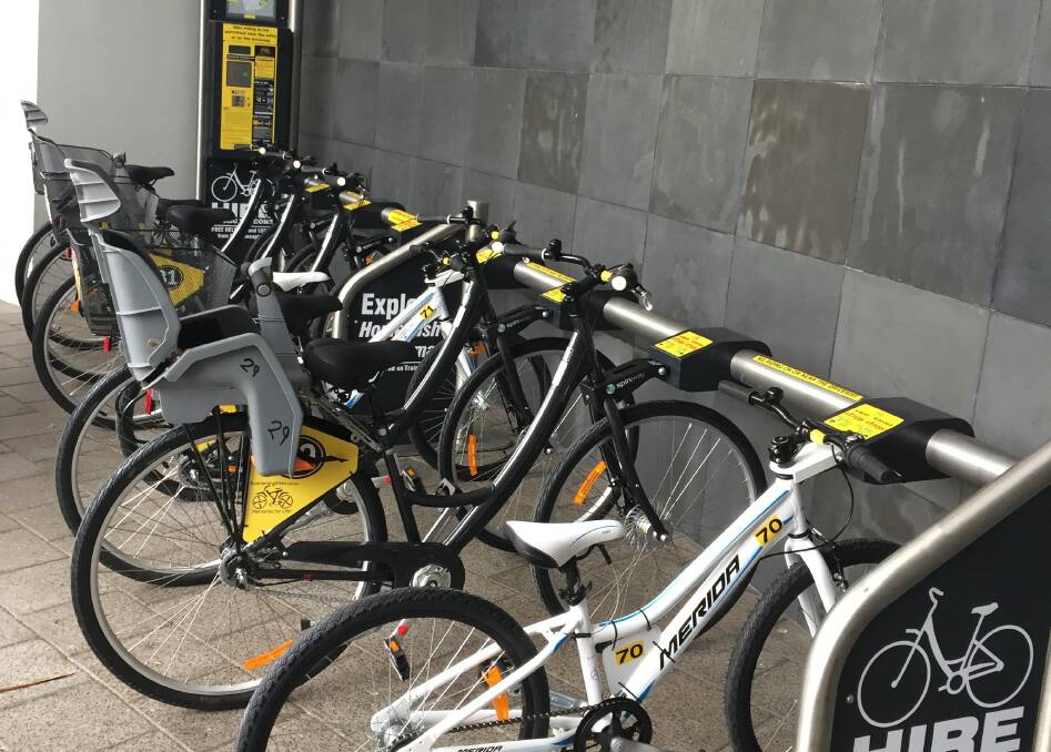 READY TO RIDE: Boomerang Bikes is seeking to establish two 24-hour bike hire stations in Bathurst, similar to this hire station at the Novotel Olympic Park.