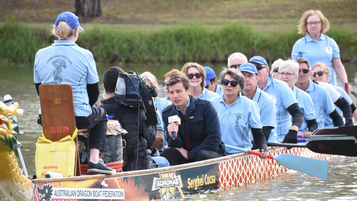 FLOAT YOUR BOAT: TV weatherman James Tobin and the Sunrise team were in Forbes on Saturday morning. They will be in Bathurst on Saturday.