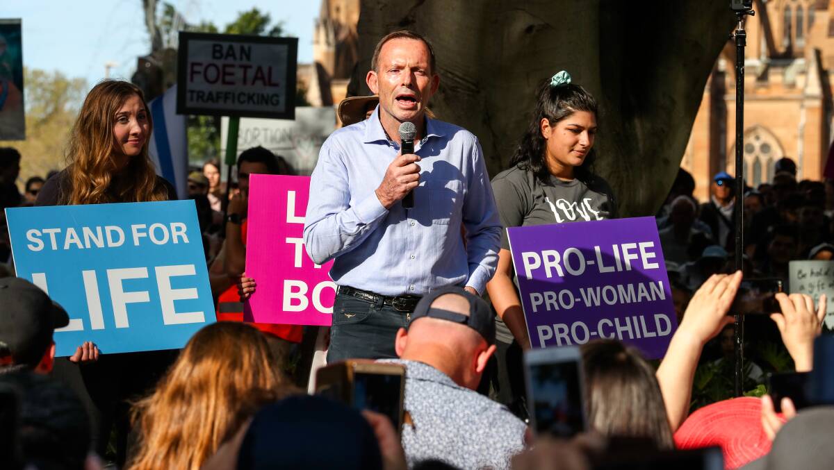 PRO-LIFE: Former prime minister Tony Abbott at a Sydney rally on Sunday.