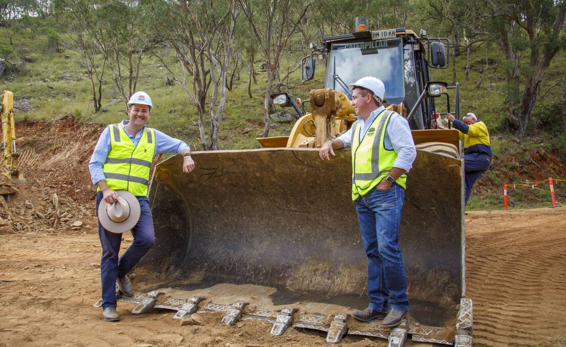 HEAVY LIFTING: NSW MLC Sam Farraway and Bathurst MP Paul Toole welcome the start of work to reopen the Bridle Track. Photo: SUPPLIED