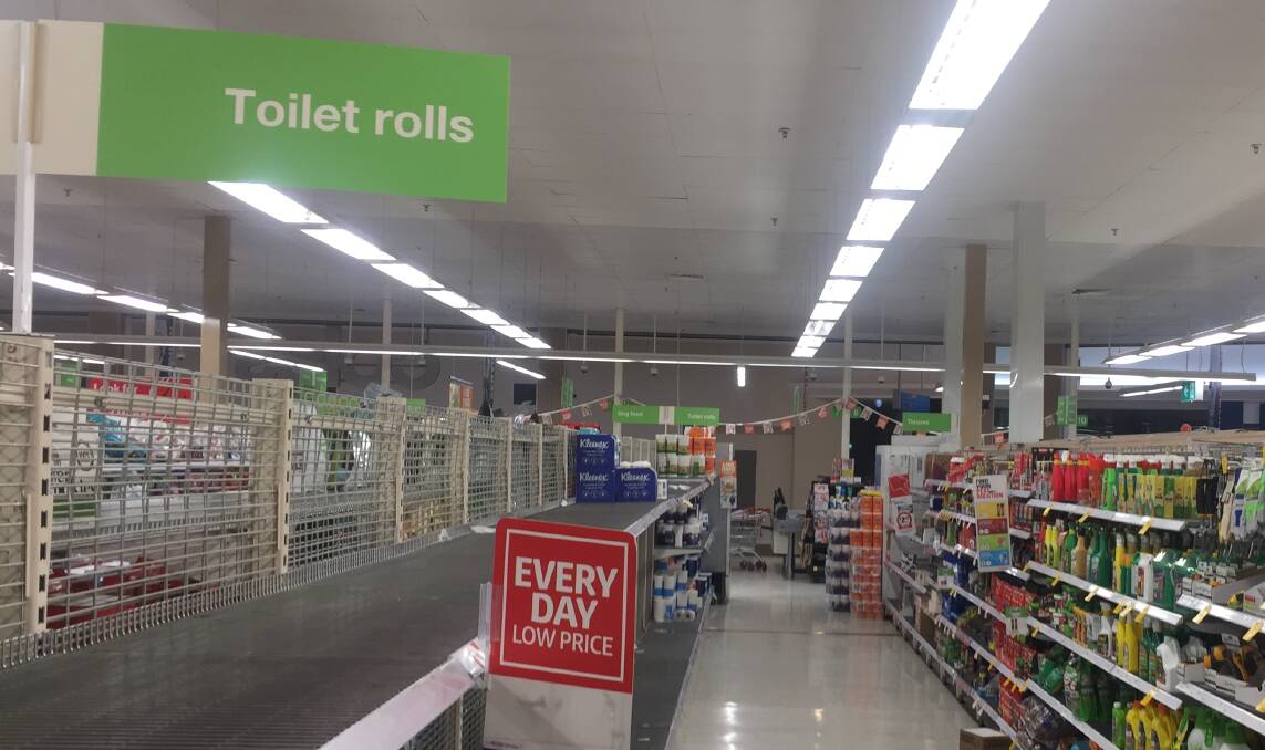 EMPTY SHELVES: The toilet tissue aisle in Coles' Bathurst supermarket at 7pm on Wednesday.