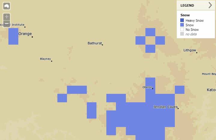 SNOW WATCH: The forecast snow map for 10pm on Wednesday. Source: MetEye