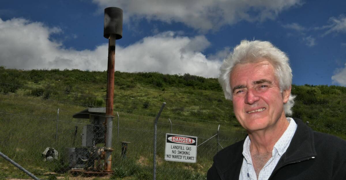 FLARE GO: Councillor John Fry with the ageing methane flare at Bathurst Waste Management Centre. Photo: CHRIS SEABROOK