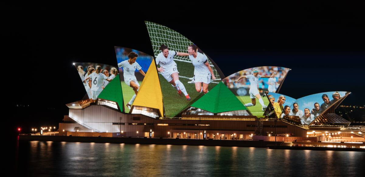 KICKING GOALS: World Cup images were displayed on the Sydney Opera House on Thursday night ahead of the big announcement. Photo: SUPPLIED