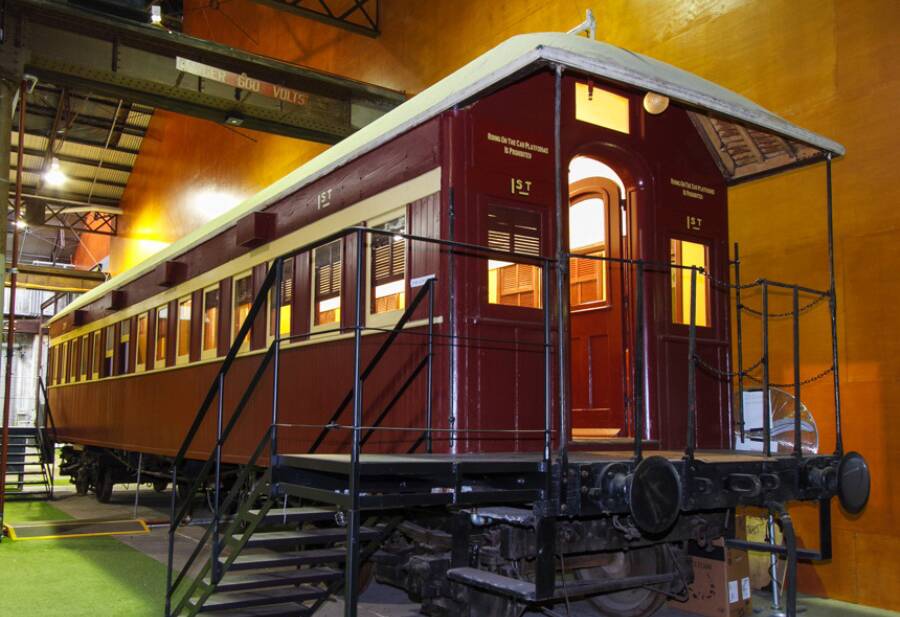 BLAST FROM THE PAST: One of two restored rail carriages installed at the Dr D animated film studios at Redfern's old carriage works until 2013. 080116drd