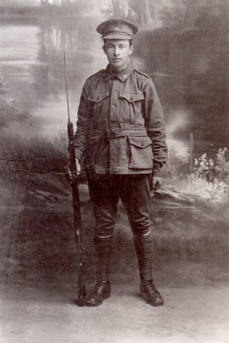 READY FOR BATTLE: Private Bettles enlisted for World War One at Newnes near Lithgow on July 16, 1915.