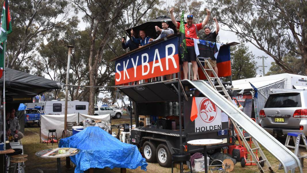 WAITING GAME: One of the more elaborate camps in McPhillamy Park during last year's Bathurst 1000. The sale of campground tickets for this year's event has been put on hold.