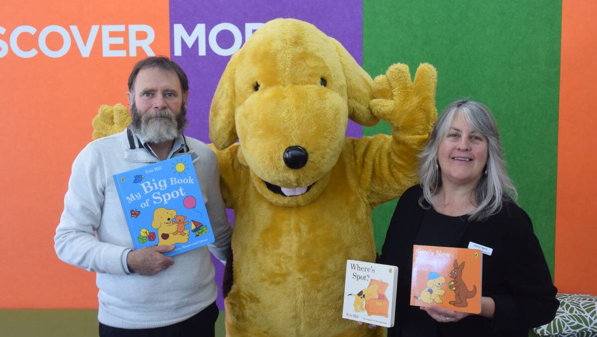 SPOT ON: Bathurst Library team member Chris Halpin and Books Plus' Jenny Barry with the one and only Spot the Dog. 