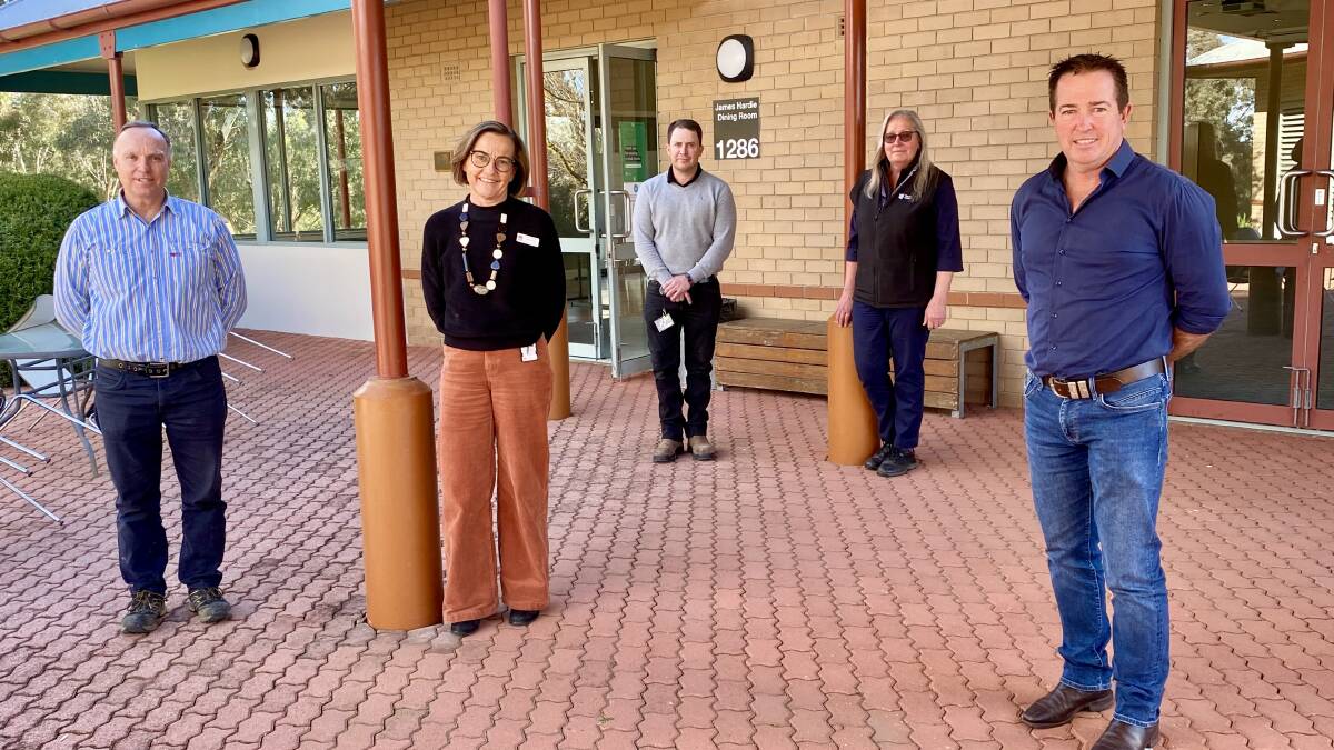 SHIFT: CSU's Matthew Maggs, vaccination hub executive lead Melissa Belfanti, CSU's Shane O'Brien, CSU facilities manager Therese King and MP Paul Toole at the new site. 