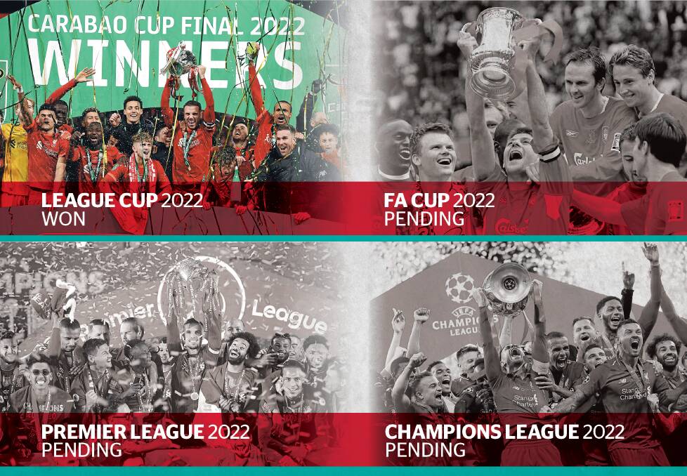 Liverpool could win an historic four trophies this season. Or just the one it already has in the bank. Pictures: AAP