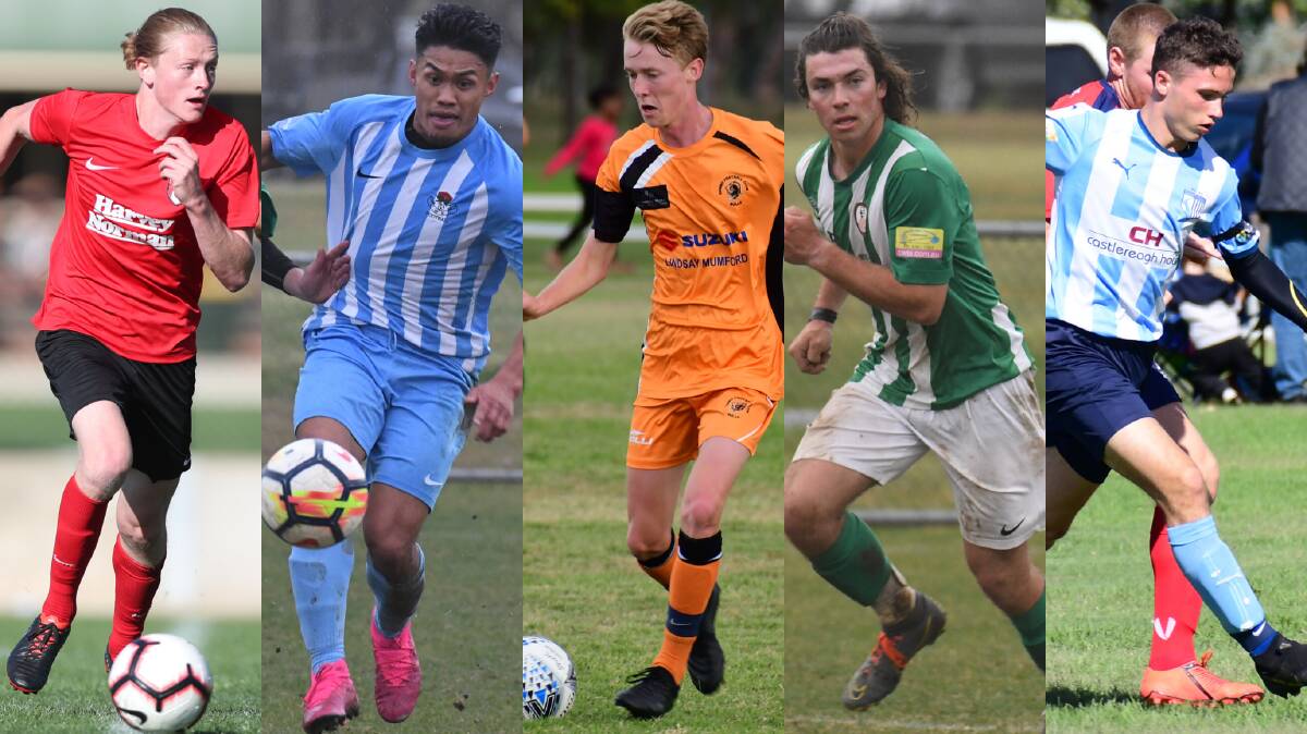 LOCK IT IN: Panorama's Dylan White, Orange Waratahs' Eman Rodriguez, Dubbo Bulls' Thomas Busch, Barnstoneworth United's Ben Giumelli and Macquarie United's Will Grant will all have the chance to play Western Premier League in 2020.