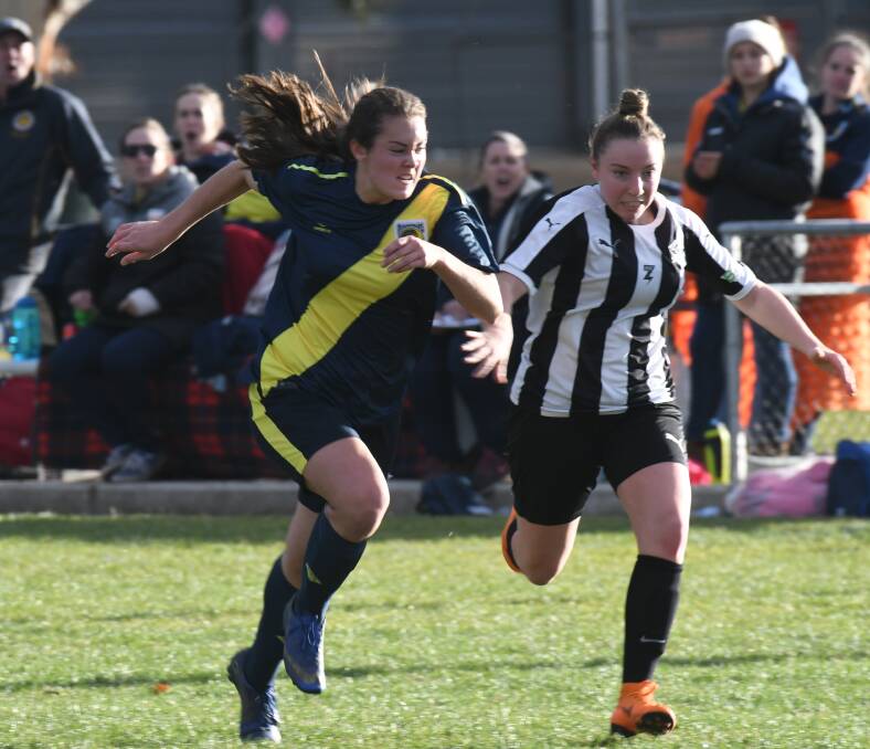 ON THE RUN: Brydie Comiskey played a strong game for Western NSW Mariners FC against Nepean on the weekend. Photo: CARLA FREEMAN. 