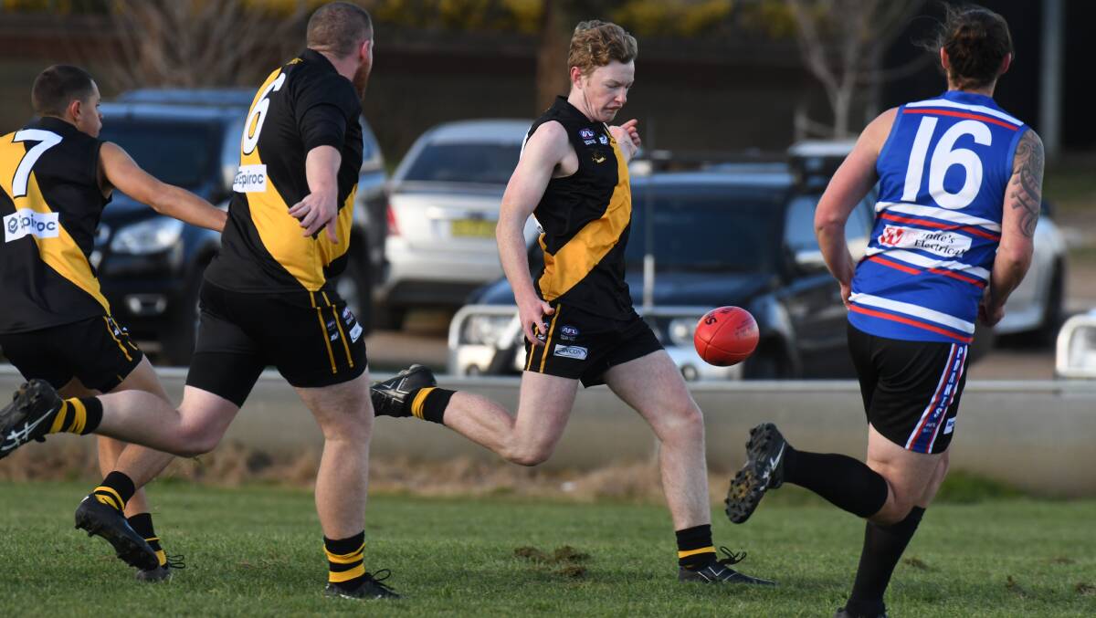 FRONTRUNNERS: Tigers young gun Pete Byrne in action against Parkes during the Tigers' last home game. Photo: JUDE KEOGH
