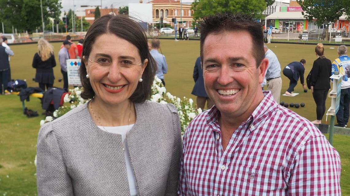 CAMPAIGN TRAIL: NSW Premier Gladys Berejiklian and Member for Bathurst Paul Toole during her visit to the Central West late last year.