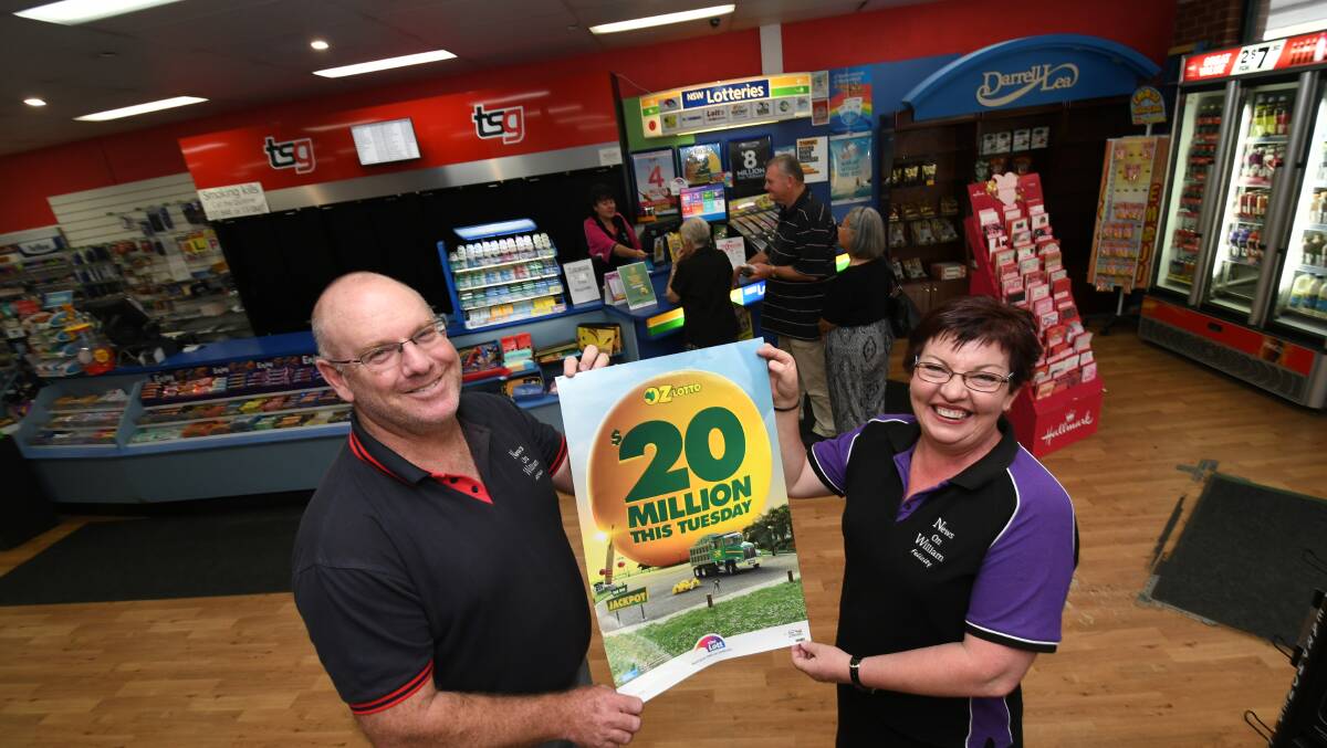 GREAT NEWS: Adrian and Felicity Smith from News on William where they sold the winning ticket.Photo:CHRIS SEABROOK 013019c20mill