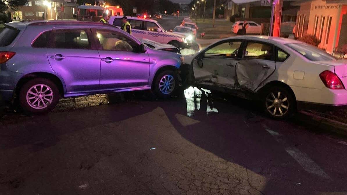 A MAN was taken to Bathurst Base Hospital with minor injuries after two cars collided on the edge of the city's CBD on Thursday morning. Photo: SUPPLIED.